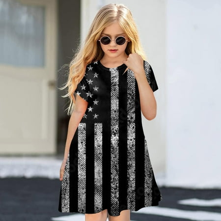 

PEASKJP formal Dress Toddler Girls Short Sleeve Casual Style Tulle A-Line Flowy Pageant Boho Dress Black 2-3 Years