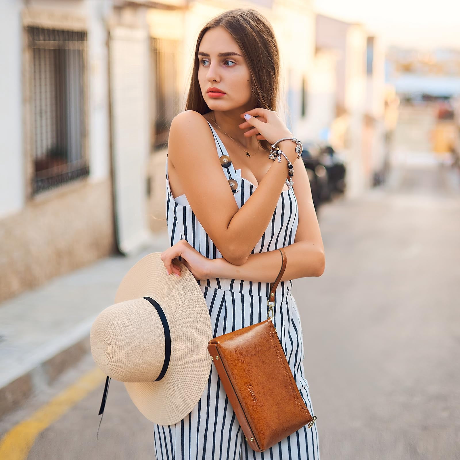 Kattee Leather Crossbody Bags for Women Trendy, Small Shoulder Purses and Handbags, Clutch Wristlet Wallet with 2 Straps