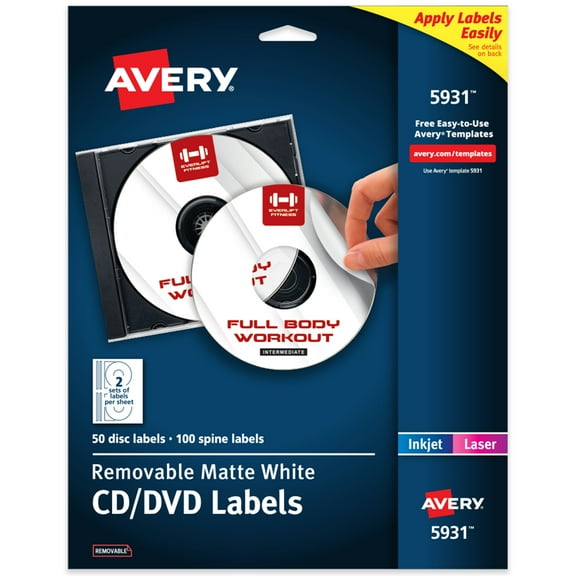 Avery CD Labels, Removable, 50 CD Labels & 100 Spine Labels (5931)