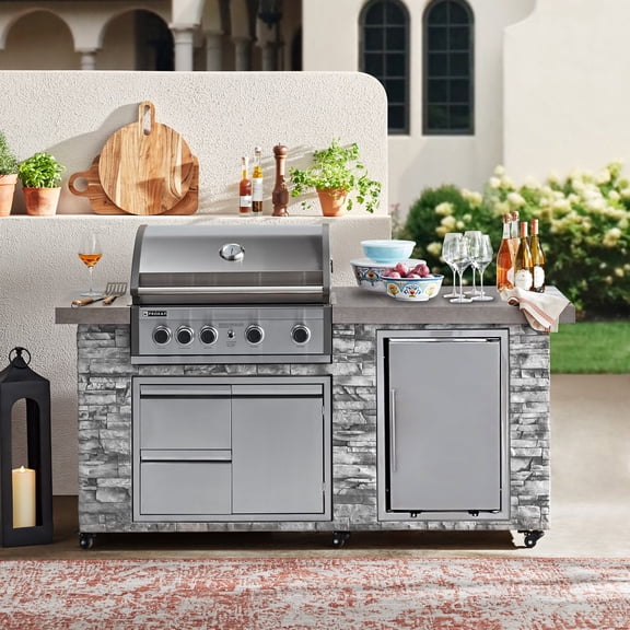 Prokan 78-Inch Pro Elite 5-Burner Infrared Grill with Rotisserie, Weather Resistant Countertop Design