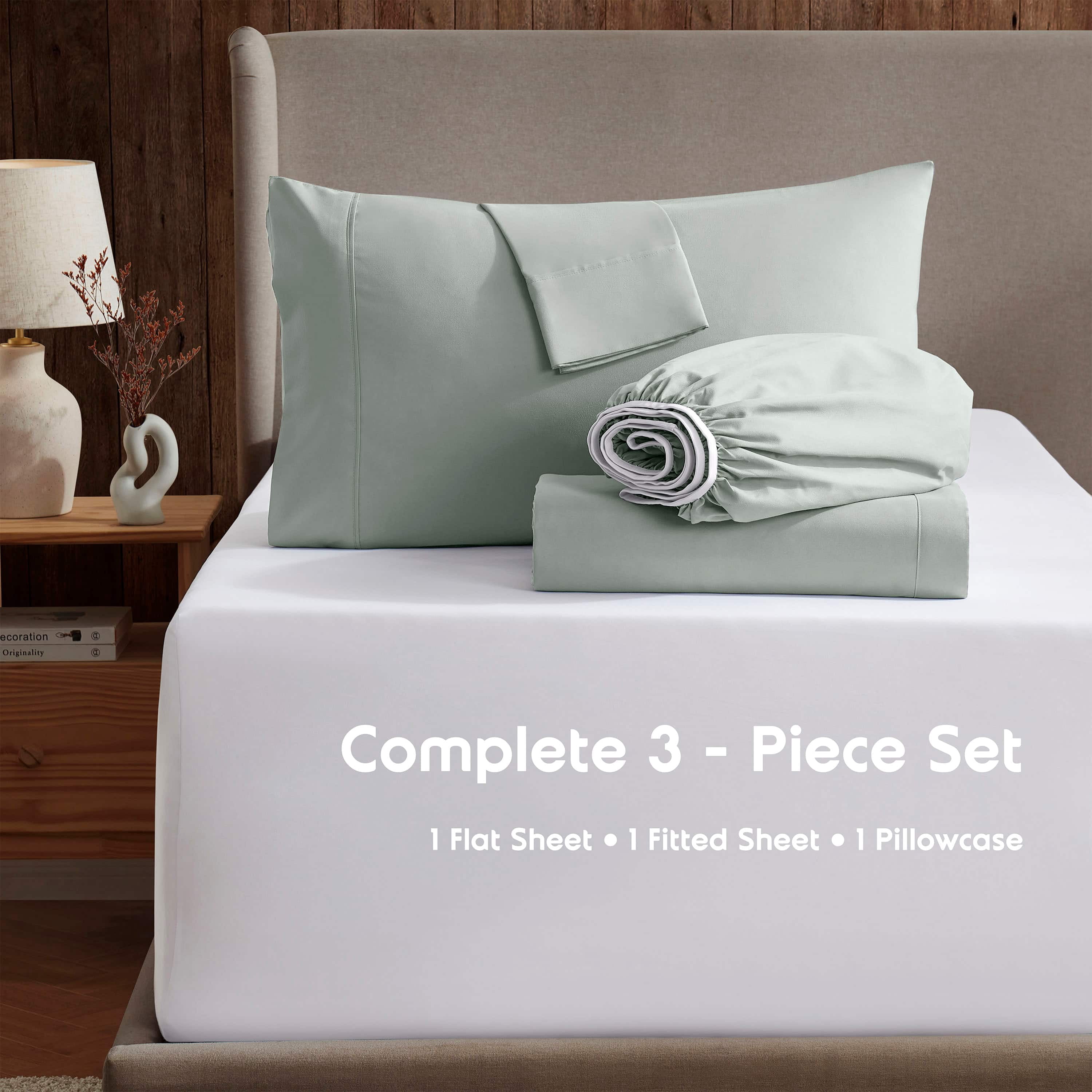 LammaLoe Extra Deep Pocket Twin Xl Sheets Set, 3 Piece, Fits 18"-24" Mattress, Breathable & Extra Soft Bed Sheets, Sage Green