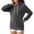 thumbnail image 6 of Jinhomg 2026 Trendy Hoodies for Women Plus Size Casual Solid Drawstring Hooded Sweatshirt Oversized Comfy Long Sleeve Zip Up Jacket with Pockets Dark Gray L, 6 of 6