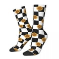 thumbnail image 2 of Sunflower Print Socks Autumn Black and White Checkered Stockings Novelty Unisex Breathable, 2 of 7