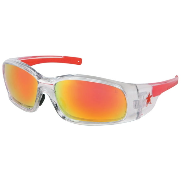 Crews Swagger Safety Glasses, Fire Mirror Lens, Duramass Hard Coat, Clear/Red Frame