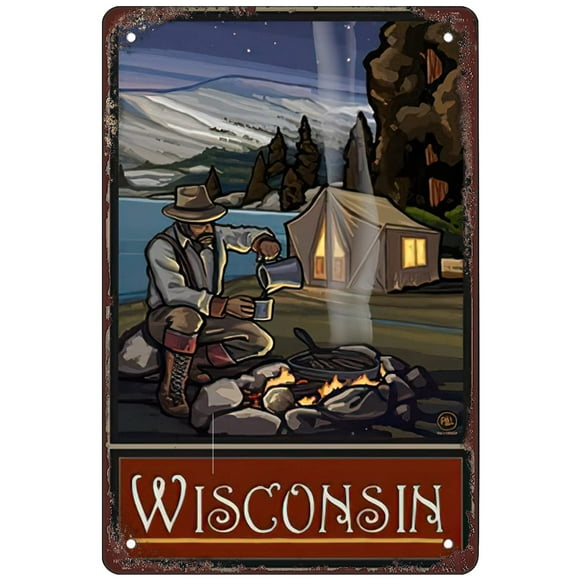 Retro Funny Metal Sign Sheet Signs Tin Sign,Camping,wisconsin , 8 x 12 Inches