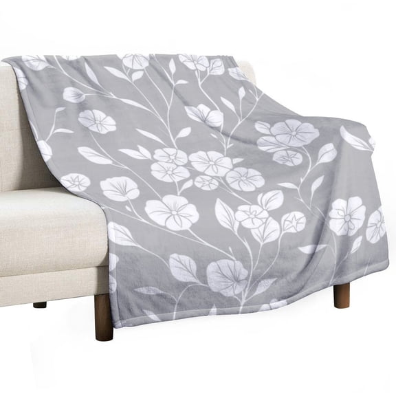 Lightweight Flannel Throw Blanket 30x40 Inches, Soft Warm Gray Floral Fleece Lap Blanket for Couch, Travel, Pets 0.65 lbs