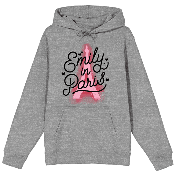 Emily In Paris Stylized Text Art Long Sleeve Black Adult Hooded Sweatshirt-Medium