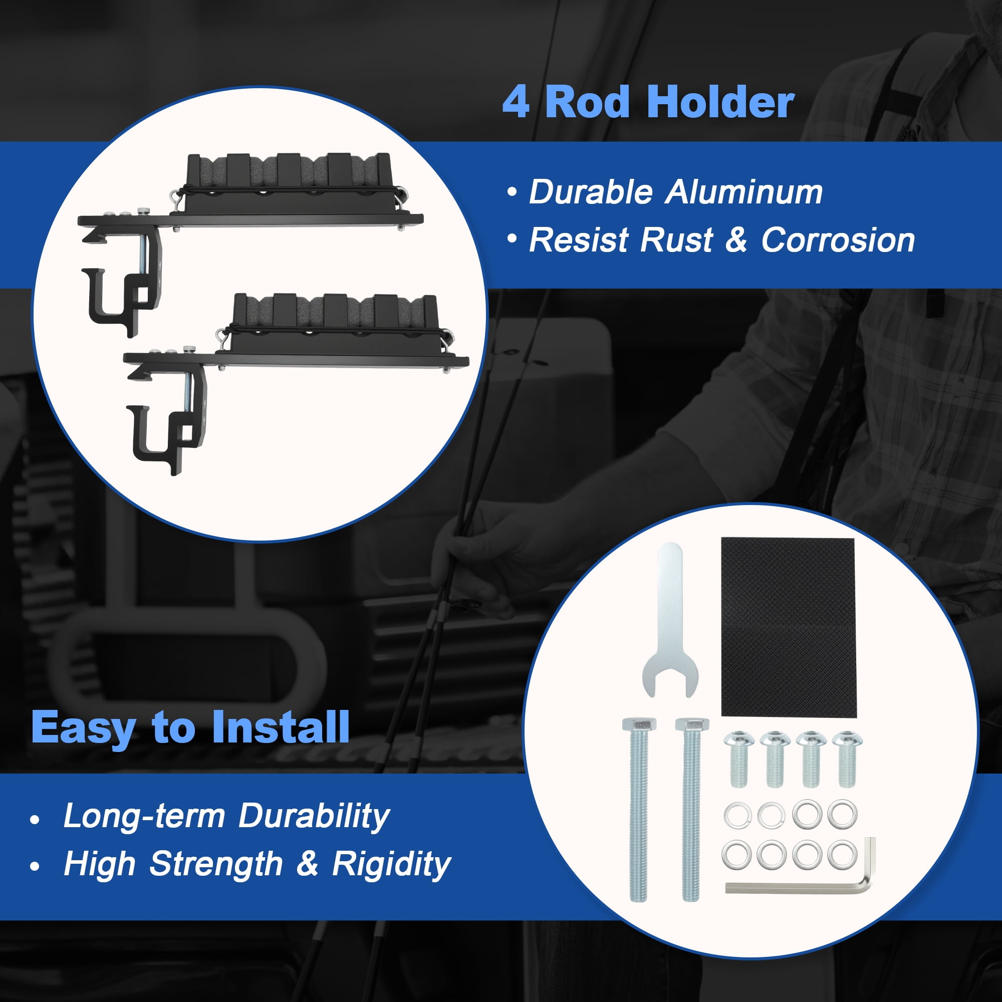 Unique Bargains Fishing Rod Holder with C-Clamp Mount Black 4 Rods