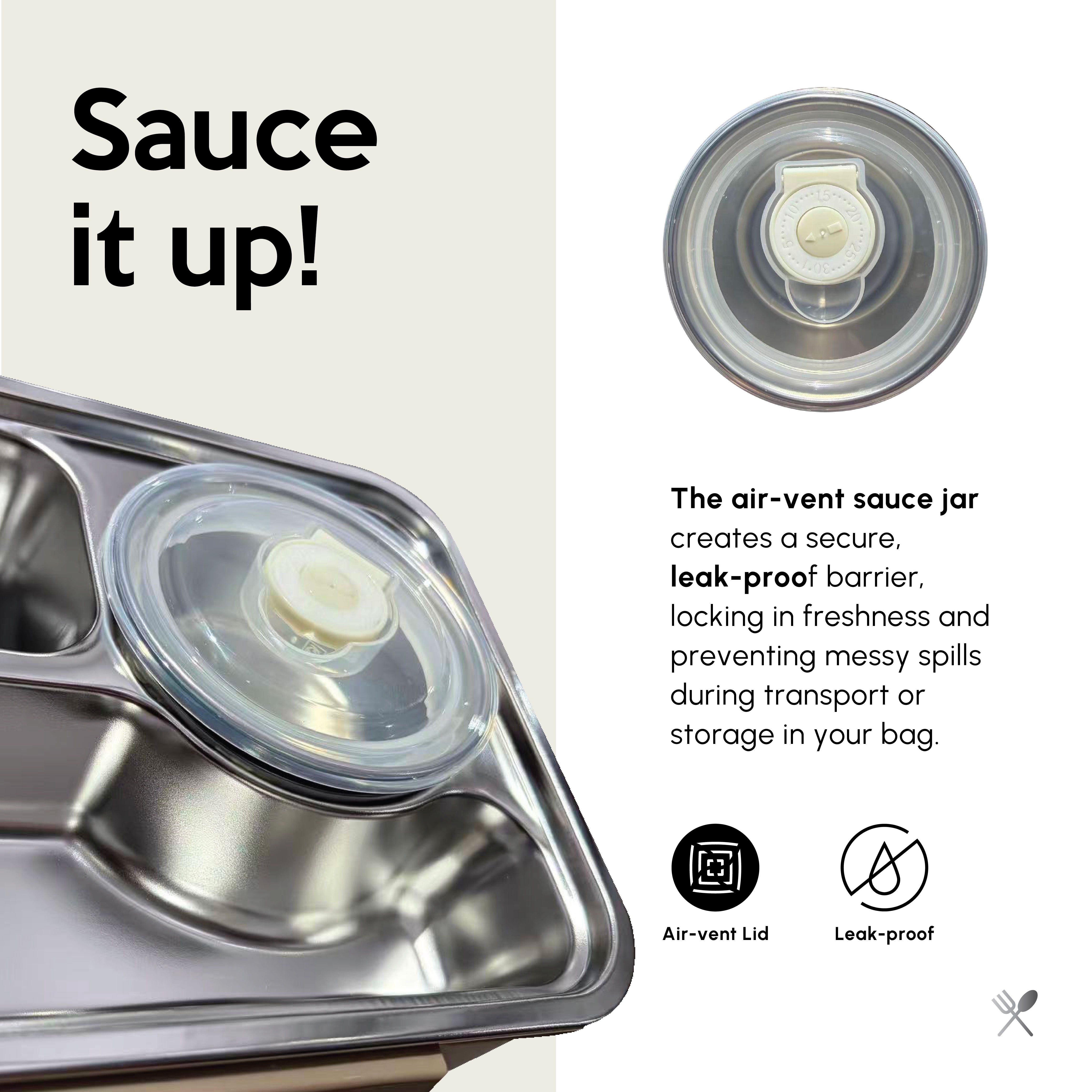 Just Cook Microwave Safe Stainless Steel Bento Box with Sauce Jar 1050 ml (Coconut Milk)