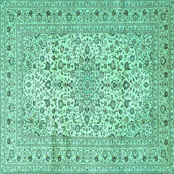Ahgly Company Machine Washable Indoor Square Persian Turquoise Blue Traditional Area Rugs, 7' Square