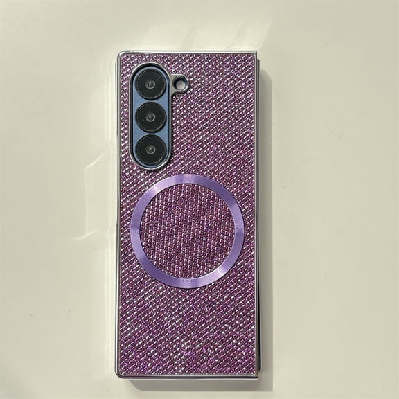 Dteck Magnetic Case for Samsung Galaxy Z Fold 6,Slim PC Bling Glitter Case Compatible with Mag Safe Cover for Galaxy Z Fold 6,Purple