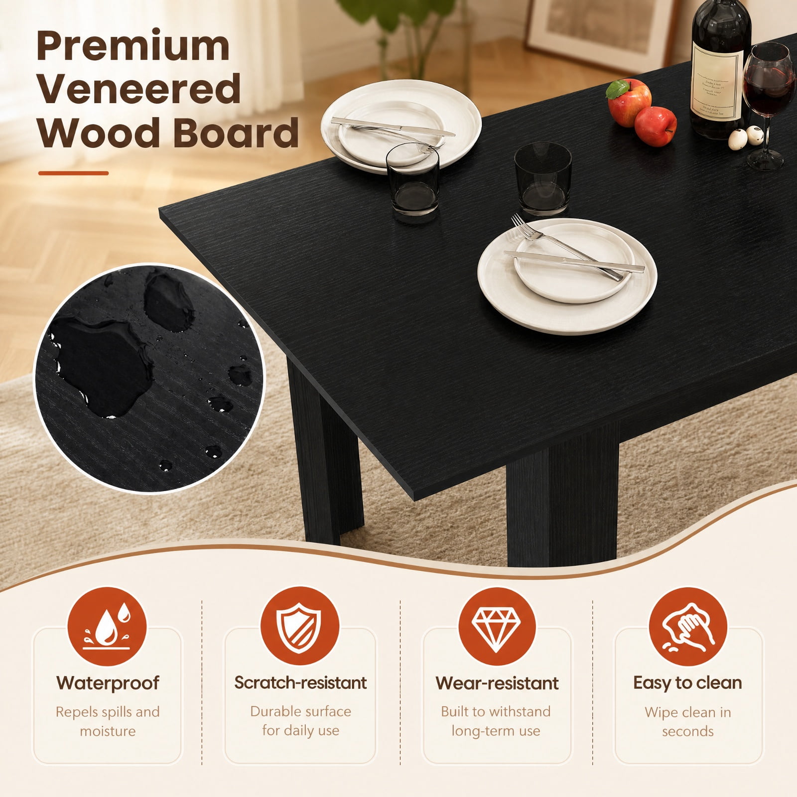 Furnibear Extendable Dining Table for 4 to 8 People with Sliding Rails and Thick L Shaped Legs for Kitchen and Dining Room, Black