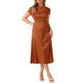 thumbnail image 2 of INSPIRE CHIC Satin Dress for Women's Cowl Neck Cap Sleeve Backless Twist Split Midi Cocktail Dress, 2 of 5