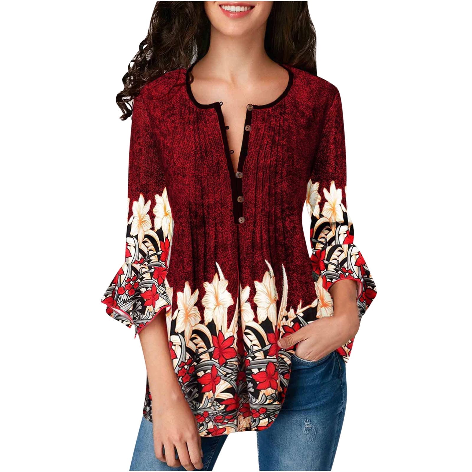 Oversized Women Floral Long Tops Blouse Ladies Casual Loose Pullover Tunic Shirt 