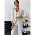 thumbnail image 6 of Women'S Twist Front Cropped Crochet Sweater Asymmetrical V Neck Oversized Bat Wing Pullover Knit Tops White S, 6 of 8