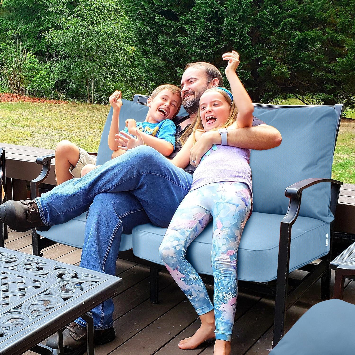 Covers & All Outdoor Seat Cushion Set (Seat + Back) for Patio Furniture, Pack of 2, Water Repellant Replacement Chair Cushions (Sky Blue, 28.5"x28.5"x5" Seat & 28.5"x19" Back)
