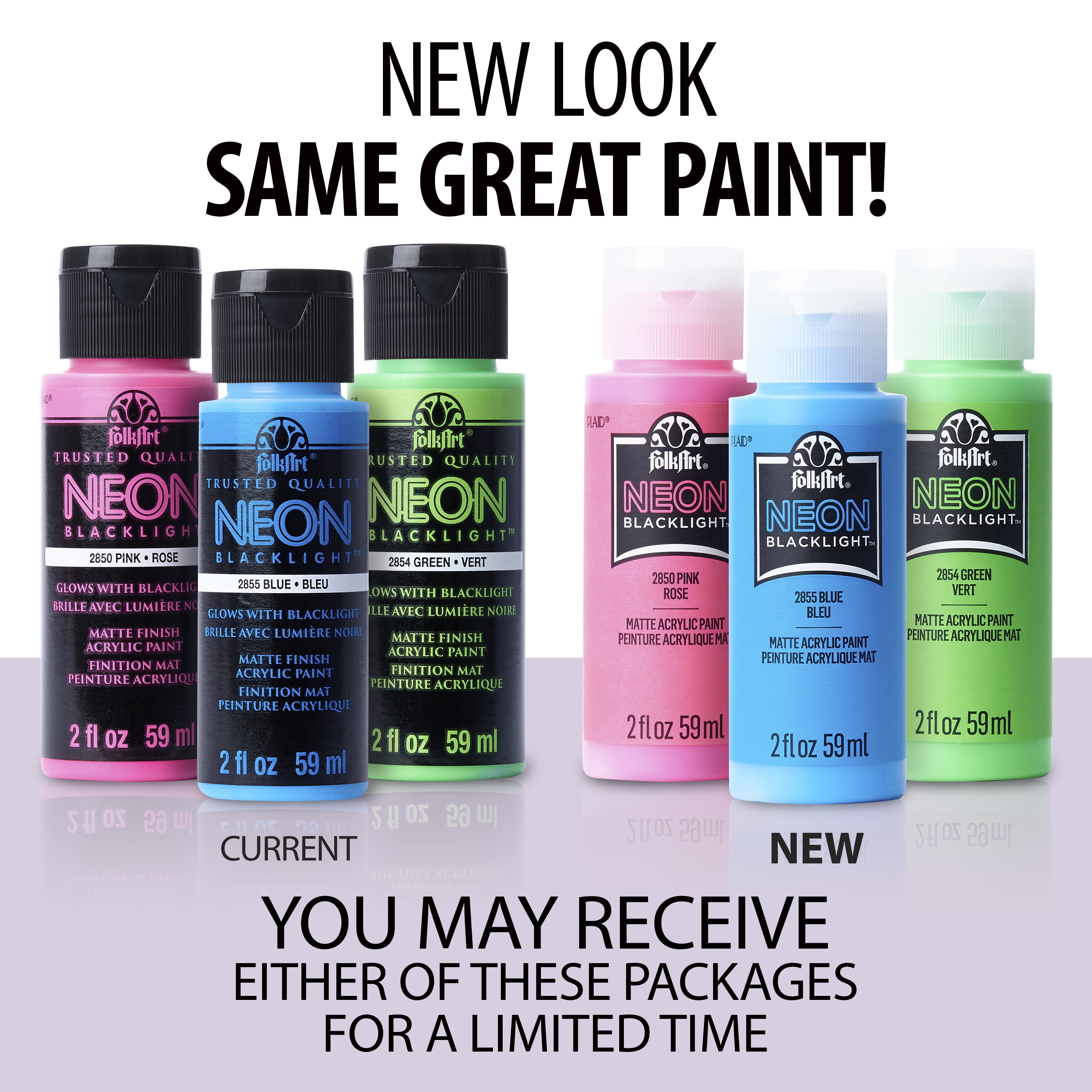FolkArt Neon and Glow-in-the-Dark Acrylic Craft Paint Set, 8 Colors, 2 fl  oz each