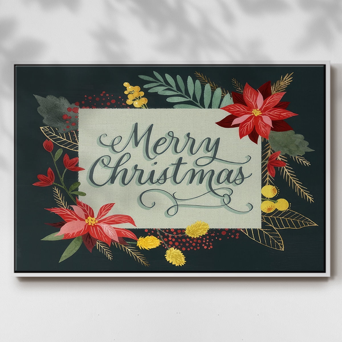 Bright Christmas Night I - Framed Gallery Wrapped Holiday Canvas - 17 x 25 - White Frame