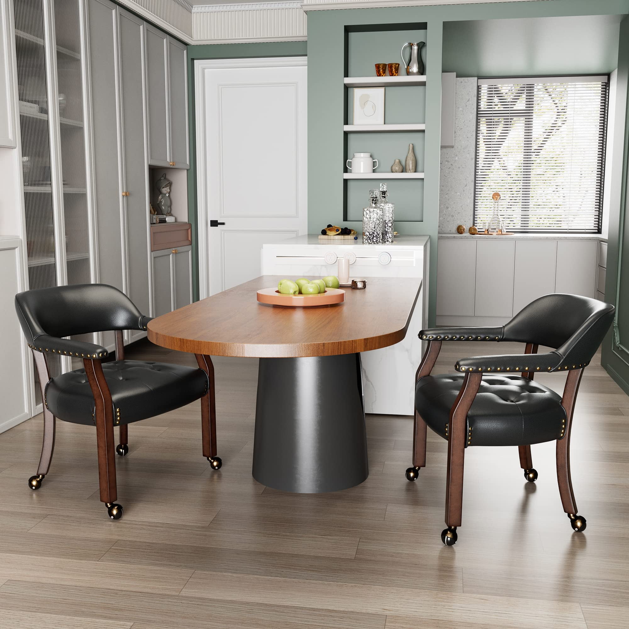 JESONVID Dining Chair with Casters Set of 4, Captain's Chair with