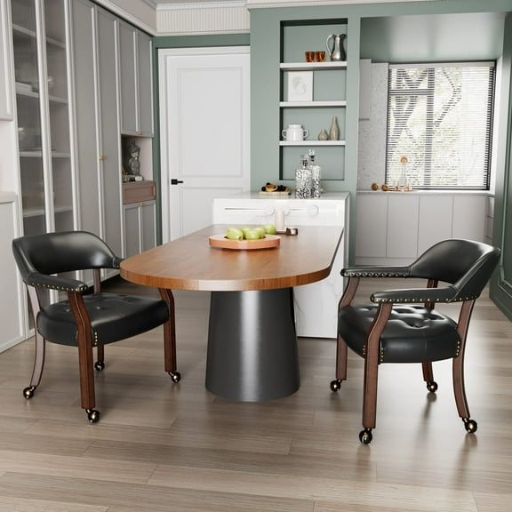 JESONVID Dining Chair with Casters Set of 2, Captain's Chair with Caster Dining Chairs with Rollers Curving Backrest Dinette Sets Poker Chairs with Wheels Kitchen Table Rolling Chair,Black 1533BK