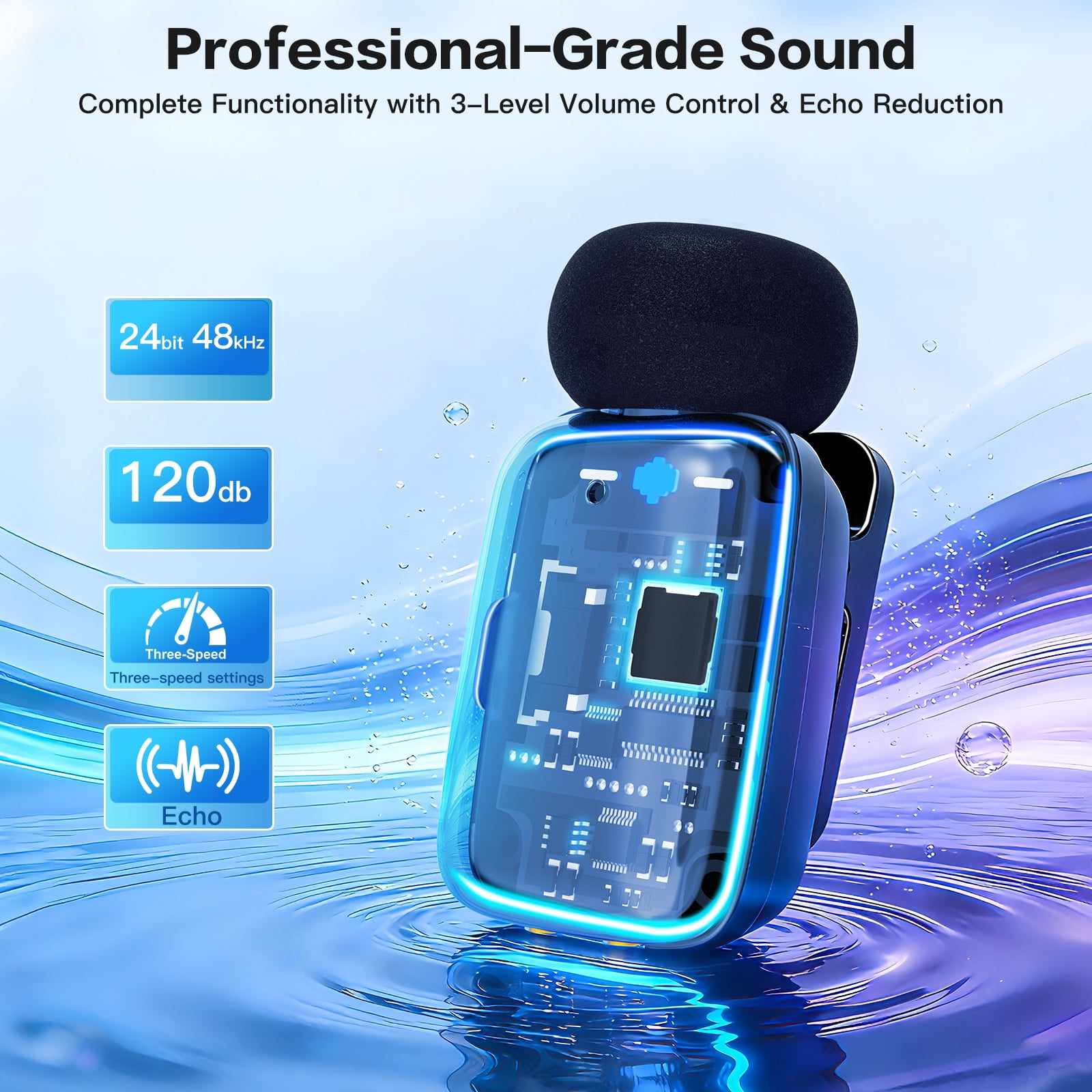 ZealSound Mini Wireless Lavalier Microphone for iPhone iPad Android Tablets PC, 2 Transmitters with Charging Case,Noise Reduction/33H Battery Life Lapel Mic for Podcast,YouTube Videos