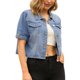 thumbnail image 4 of Chaqueta de mezclilla casual de mujer Inspire Chic con cuello de solapa, manga corta, botones y corte corto, talla 2XL, azul claro, 4 of 6