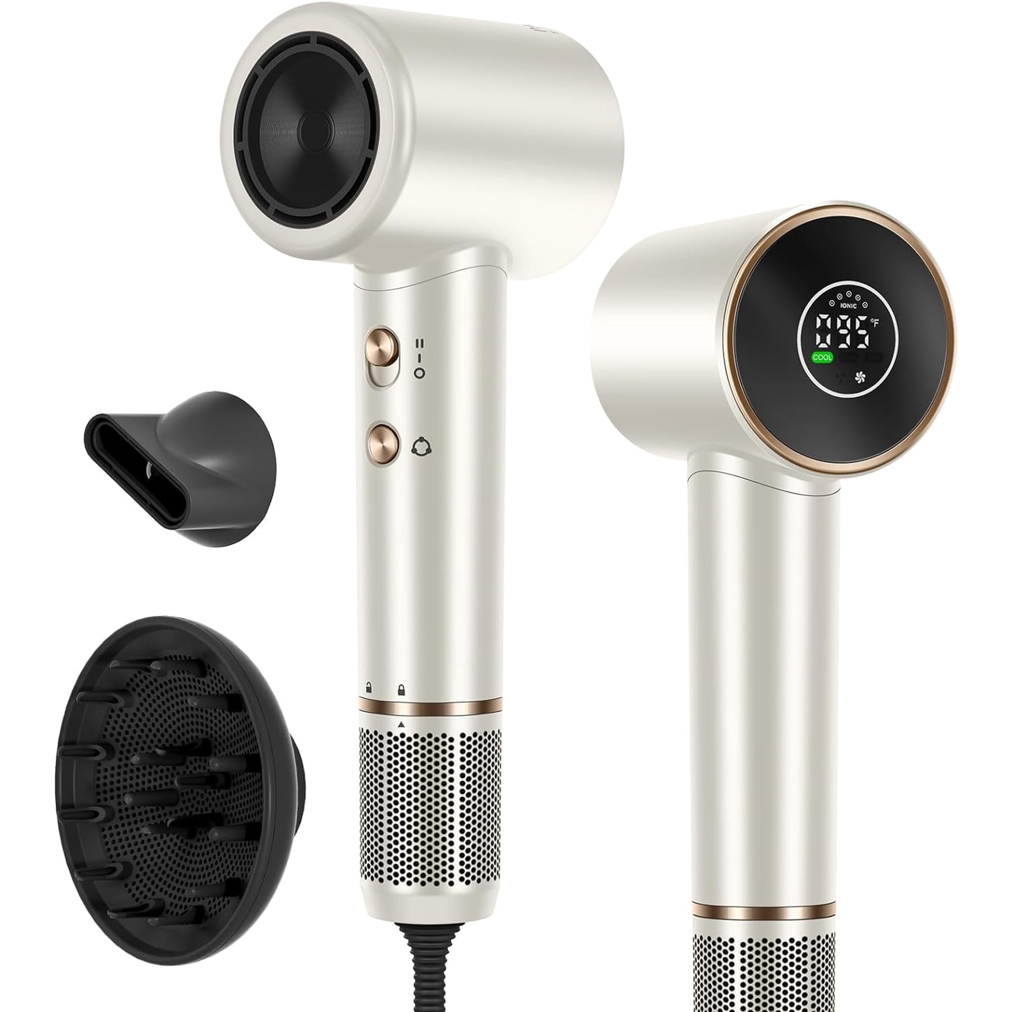 Hair Dryer, 110, 000 RPM Air-Sonic High-Speed Blow Dryer with Diffuser, Cool/Care/Dry Display & 200 Million Negative Ionic, PARWIN PRO BEAUTY 1875W Hairdryer for Home Travel, Champagne Silver