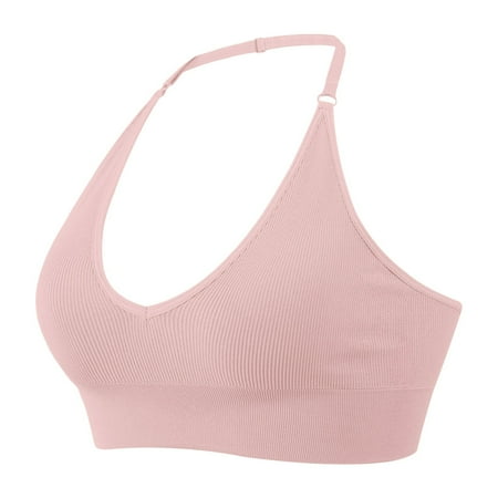 Mzoazpie Women s Halterneck Sports Bra Womens Sports Bras Backless Deep V Neck Long Lined Sports Bra Sports Bustier Padded Cute Bra s for Women Gym Push Up Bra Backless Adjustable Straps