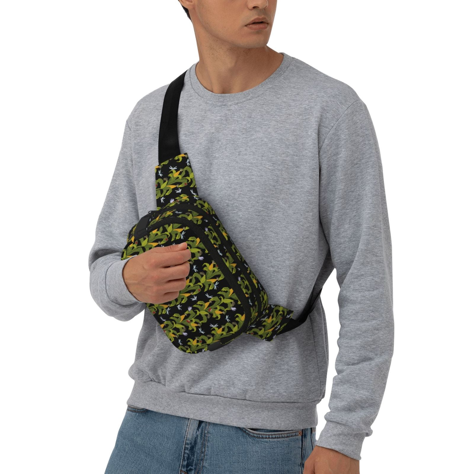 Picia Corn And Dragonflies Print Square Double-Layer Waist Bag Mini Adjustable Waist Belt Bag Exercise Running Travel Hiking