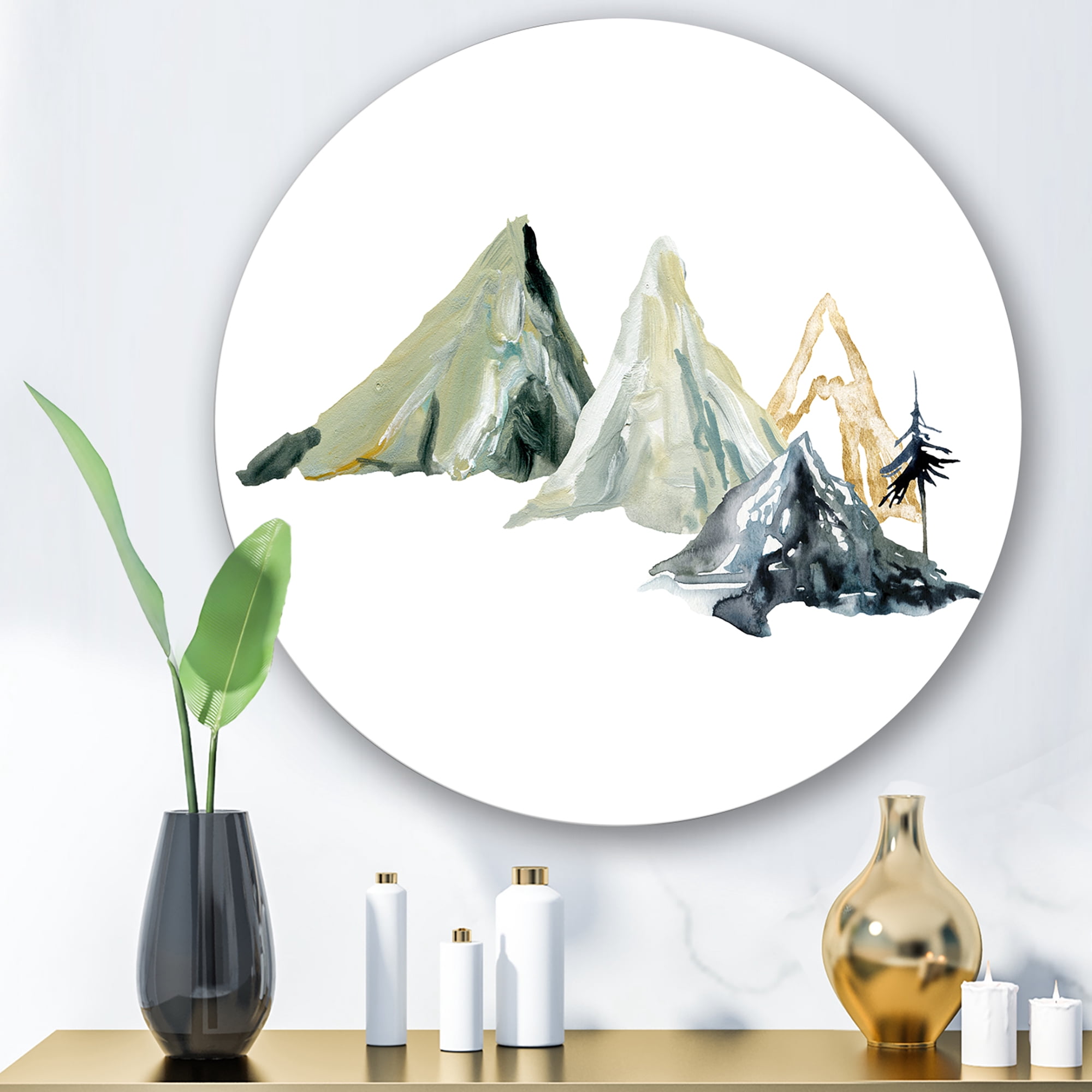 Designart 'Dark Blue Mountain Landscape Winter Minimalistic I' Modern Circle Metal Wall Art 23x23 - Disc of 23
