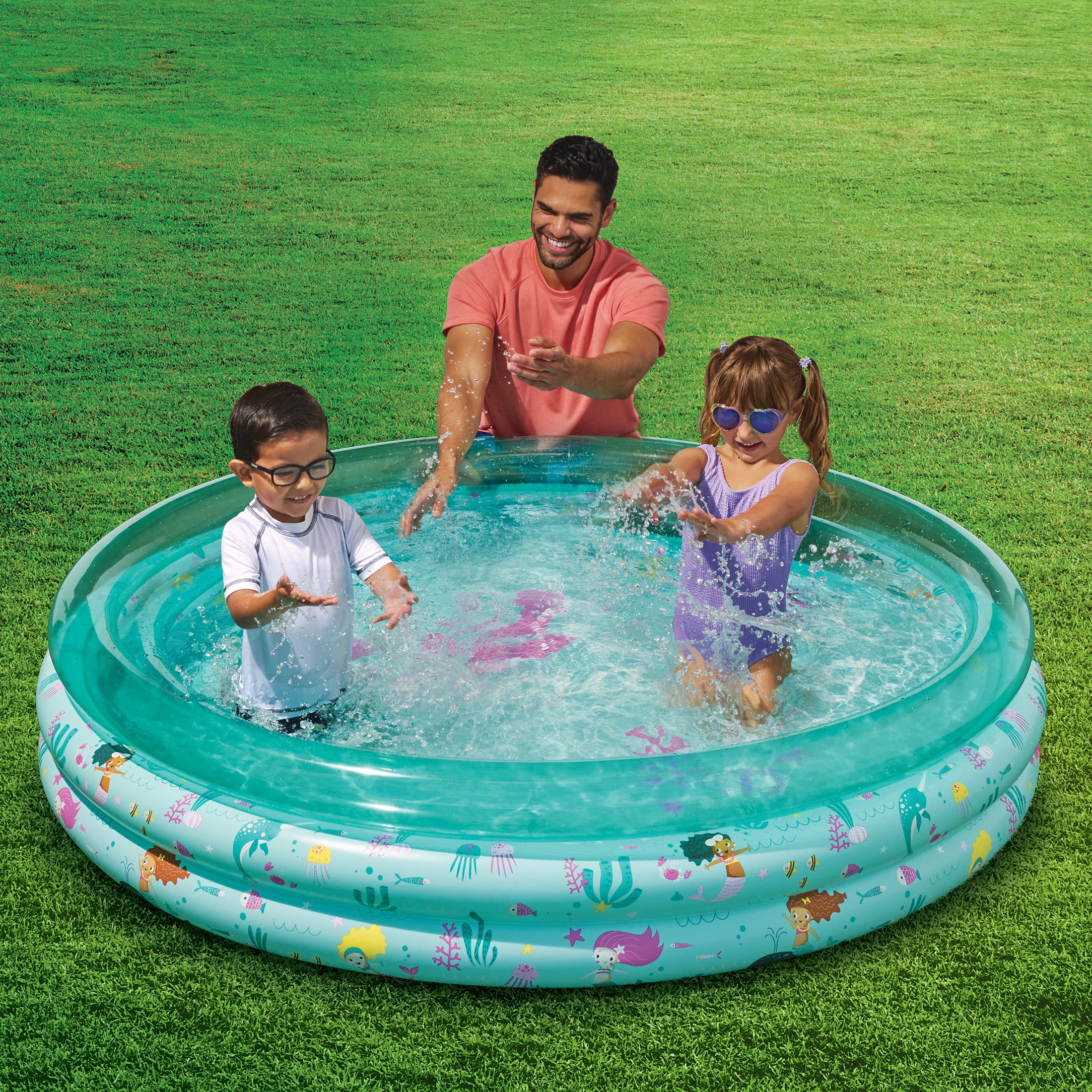Bluescape Blue Mermaid 3-Ring Inflatable Swimming Pool for Kids, Round, Age 2 & up, Unisex