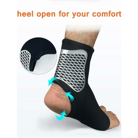 Ankle Compression Brace, 1 Pair Support Ankle Sleeve for Running Basketball Kickboxing Ankle Sprain, Fits Men Women, Elastic, Breathable, Lightweight, Open Heel, Wear in Shoes