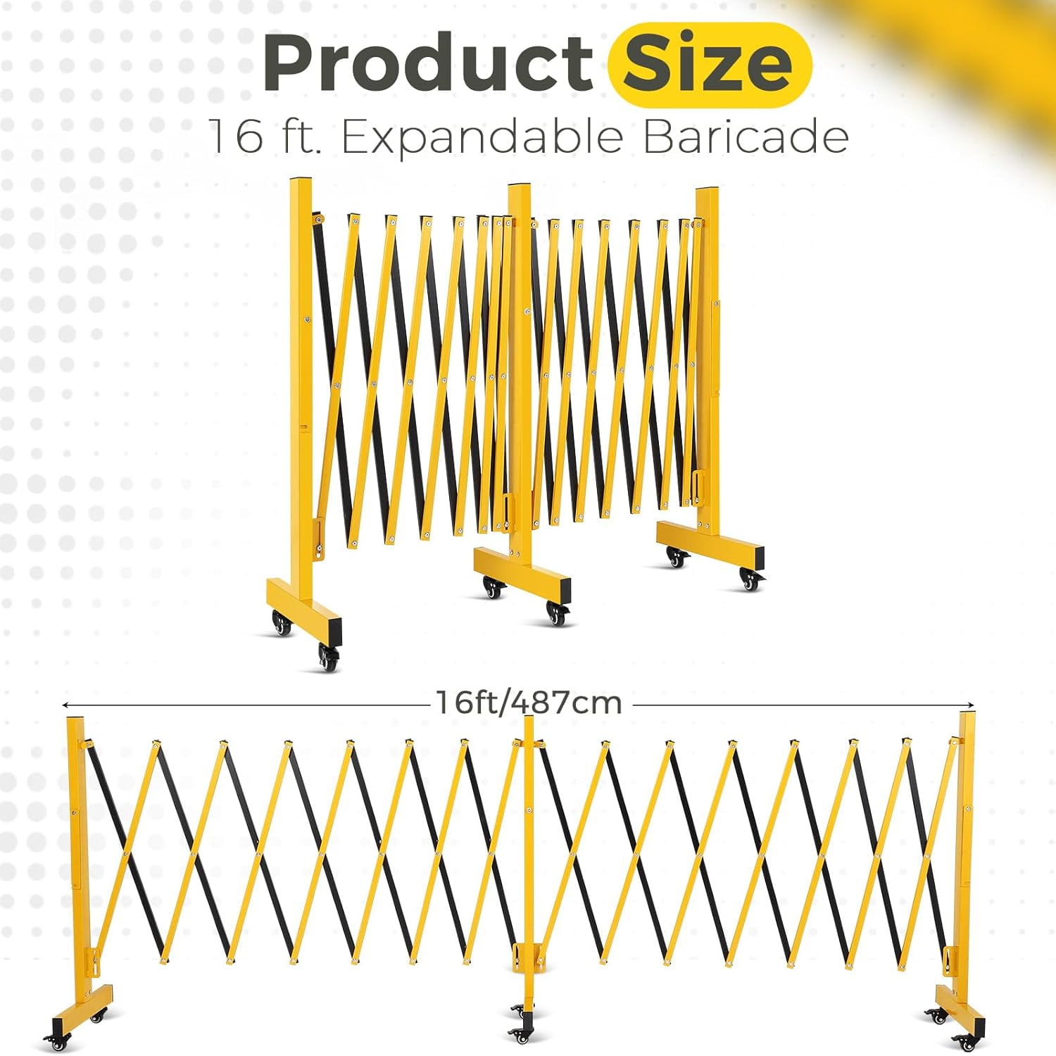 Metal Expandable Barricade Gate Outdoor, 16FT Folding Safety Barrier Gate, Portable Traffic Barricade Fence
