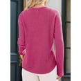 thumbnail image 4 of Womens Tops Waffle Knit Long Sleeve Notched V Neck Shirts Casual Trendy Solid Color Loose Blouses Rose Red L, 4 of 5