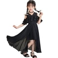 thumbnail image 2 of EnJoCho Kids Girls High-Lo𝗐 Chiffon Dress V-Neck Ruffl𝖾 Sleeve Fl𝗈wy Skirt for Birthday Wedding Maxi Gown 5-14 Years Teen Short Sleeve Casual Dress, 2 of 7