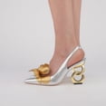 thumbnail image 4 of FSJ Women Stylish Pointed Closed Toe Pumps Slip On Flower Slingbacks Novelty Chain Chunky Block Heels Sandals Dress Shoes Size 9 Silver, 4 of 5