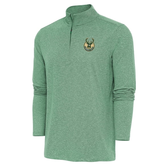 Men's Antigua Hunter Green Milwaukee Bucks Hunk Quarter-Zip Pullover Top