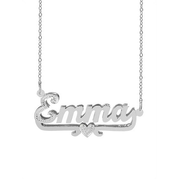 Personalized Sterling Silver or 14K Gold Plated Double Name Necklace w/Beading and Rhodium on First Initial and Heart on Tail 18" Link Chain. Spring Ring Clasp