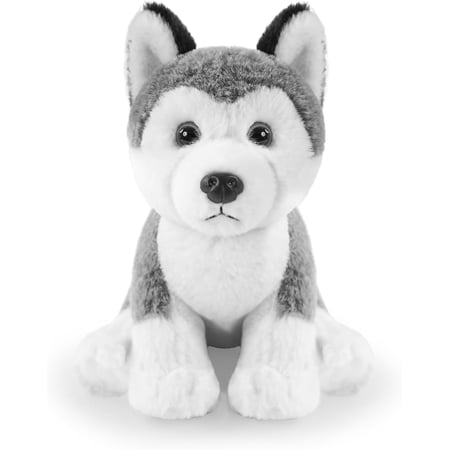 9 Inch Mini Lifelike Siberian Husky Plush Puppy, Fluffy Cuddly Stuffed Dog, Desktop Decor & All-Age Birthday Christmas Gift