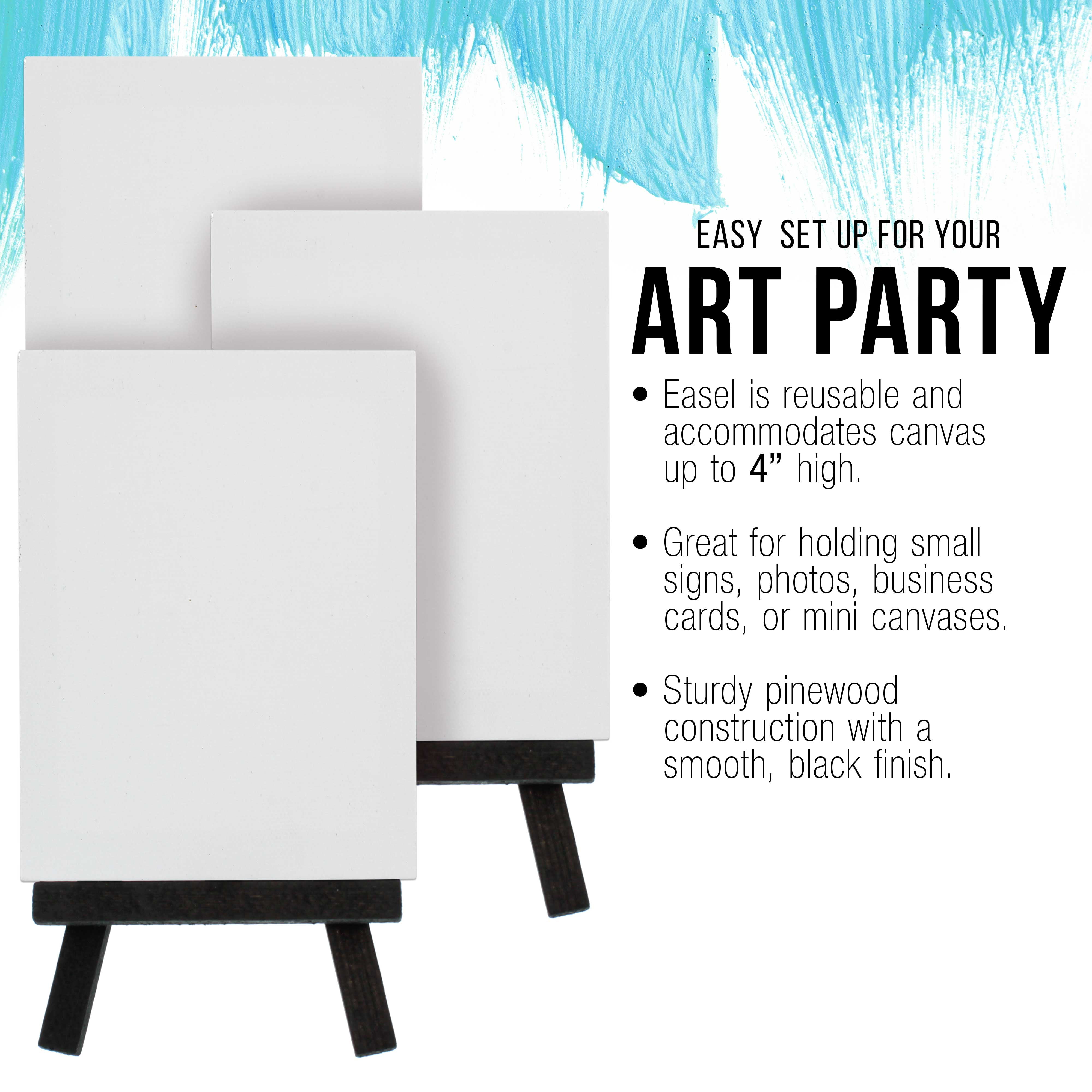 12 Pack U.S. Art Supply 3" x 4" Stretched Canvas with 5" Mini Black Wood Display Easel Kit, Artist Tripod Holder Stand