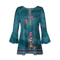 thumbnail image 4 of Pompotops Women's Casual Trumpet 3/4 Sleeve Printed Buttoned Basic Ruched Tops Pleated T-shirts Blouses Clearance, 4 of 5