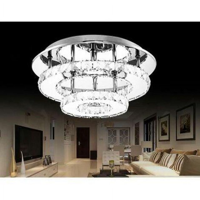 Lámpara de techo de cristal con espejo de acero inoxidable, redonda, moderna, LED, iluminación de araña, 30 cm, 36 W, color blanco, transparente