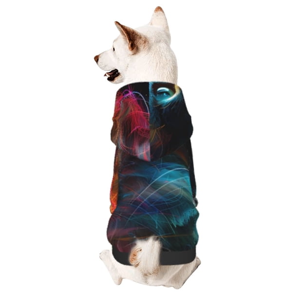 Fotbe Neon Spectrum Cat Portrait Sudadera con Estampado para Perros Pequeños – Suéter con Capucha para Mascotas, Tela Suave de Forro Polar con Bolsillo-XX-Large