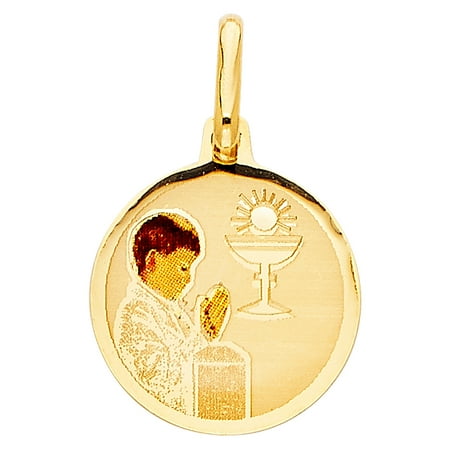 First Communion Medal Pendant - Jewels By Lux 14K Yellow Gold First Communion Picture Medal Boy Pendant 17mm X 15mm