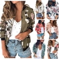 thumbnail image 2 of CEHVOM Femmes Dames Décontracté Col Rond Rétro Floral Veste à Fermeture Éclair Manteau Décontracté Vêtement d'Extérieur, 2 of 6