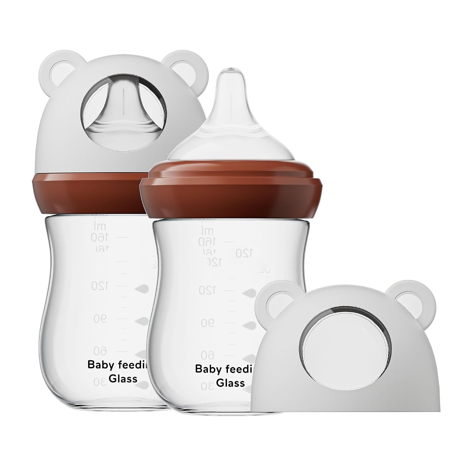 XIRQI Natural Glass Baby Bottle for Breastfeeding Babies,5.4Oz Anti-Colic Baby Bottle with Natural Response Nipple(S),Clear,Wide Neck,2 Pack,Glass Bottles Baby 1 Months+