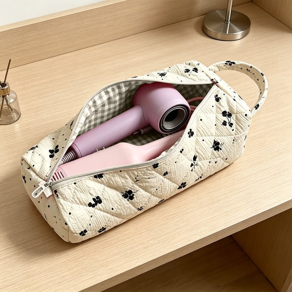 AYktou Hair Tools Travel Bag Organizer, Quilted Floral Travel Case Compatible, Hair Dryer Storage Bag Curling Irons Organizer Bag with Handle, Portable Large Cute Hair Styling Tool Storage Case