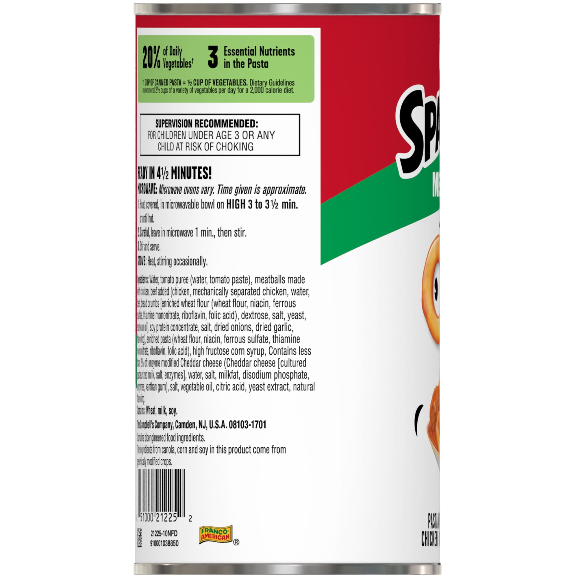 (4 pack) SpaghettiOs Canned Pasta with Meatballs, 22.2 oz Can