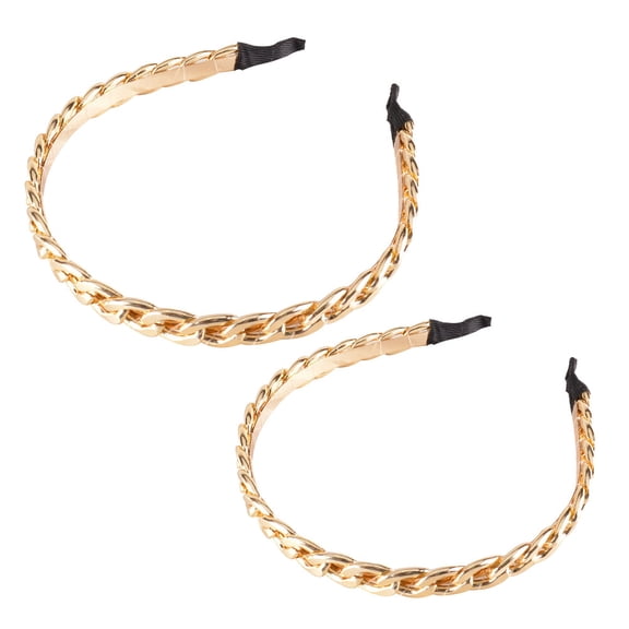 Luxshiny 2Pcs Vintage Golden Metal Headband Bride Hair Jewelry Elegant Chain Hair Hoop for Events
