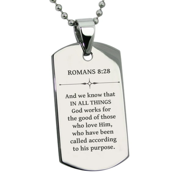 Tioneer Stainless Steel In All Things Romans 8:28 Dog Tag Pendant Necklace